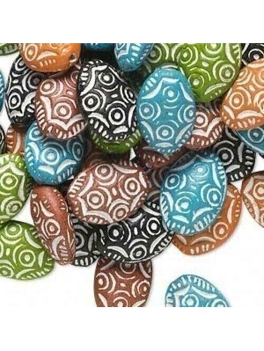 Vintage Ethnic African Tribal Clay Beads Mixed Colors Puffed Oval 10 pcs